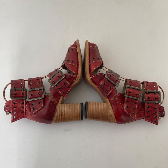 Freebird Blake Shoes Sandals w Heel Buckles Red - Picture 5 of 10